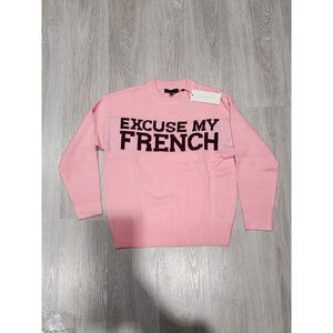 Dance & Marvel Pink 'Excuse My French' Knit Sweater Size S Crew Neck New